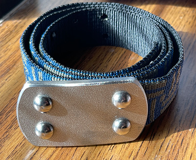 Brushed Bantam Buckle with Blue-Grey Patterned Belt