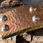 Motopos belt: standard brass buckle with hammered and polished Rogue Moon finish on front, sides and bolt heads