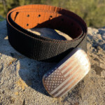 Aviator Patriot Belt - heavy duty nylon belt with US Flag engraved into buckle face